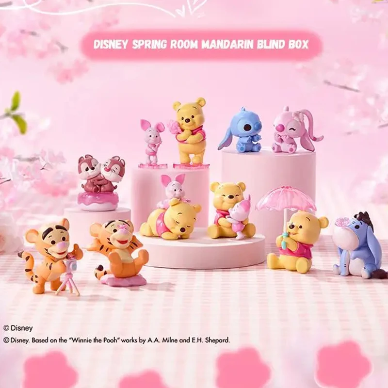 

Kawaii Disney Cherry Blossom Season Series Blind Box Cartoon Stitch Pooh Bear Model Figurine Children Toy Collectibles Ornament