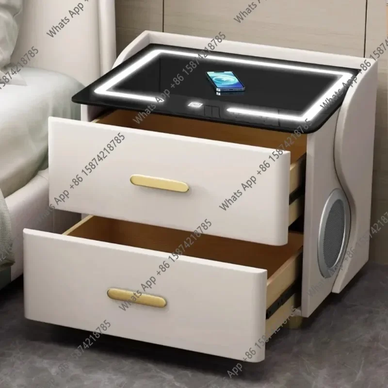 A Speaker Nightstands Wireless Charger Nachttisch Room Decoration Smart Charging Table Nightstands Fingerprint Lock Bluetooth