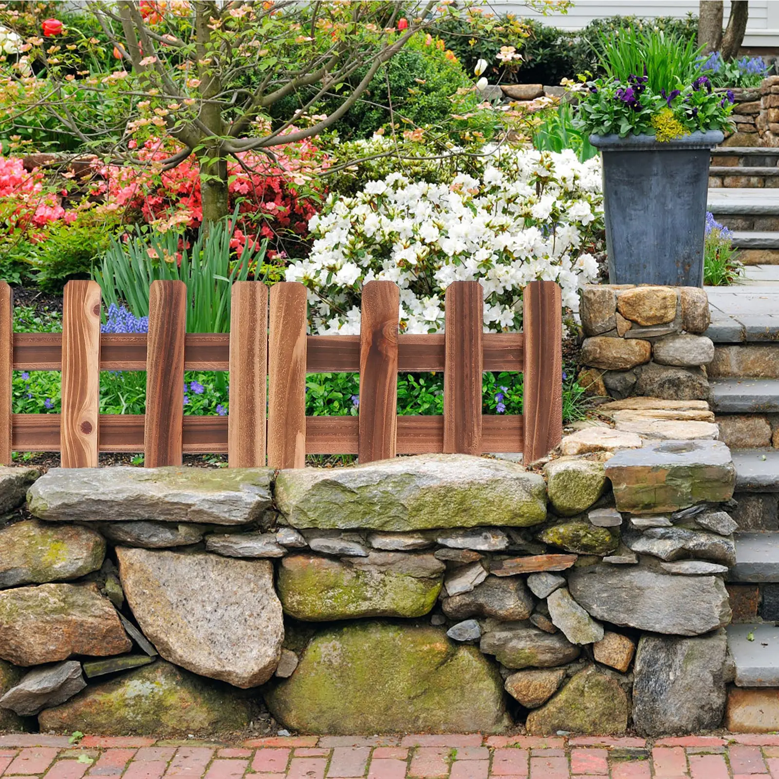 

Decorative Wood Fence 20cmx60cm Anti corrosive Carbonized Fences for Garden Balcony Courtyard Reusable Durable Lawn Partition