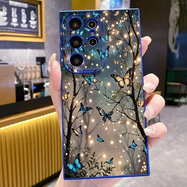 Etui na telefon z motywem motyla, świecące w ciemności, do Samsung Galaxy A06 A16 A55 A54 5G A53 A14 A34 A15 A35 S21 FE S25 S22 S23 S24 S26 Ultra