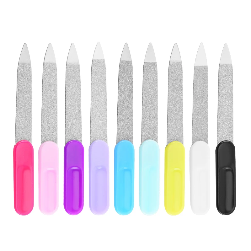 Lima per unghie in acciaio multicolore fronte-retro per unghie, unghie dei piedi, raschiatura, rinforzante, manicure per dita in metallo