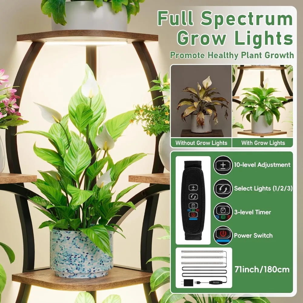 Curved Corner Plant Stand with Grow Light, Black, 72