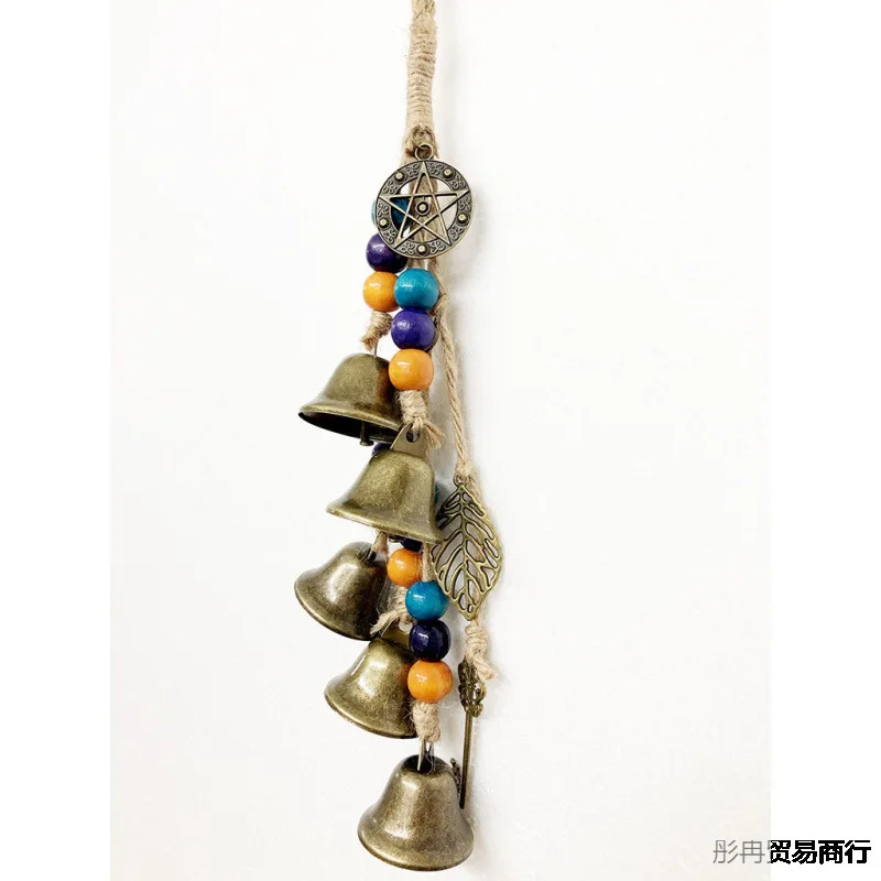 New Witch Wind Chimes Memorial Wind Chimes Door Bell Wall-Mounted Bell with Wooden Bead Love Magic Five-Pointed Star Atmosphere