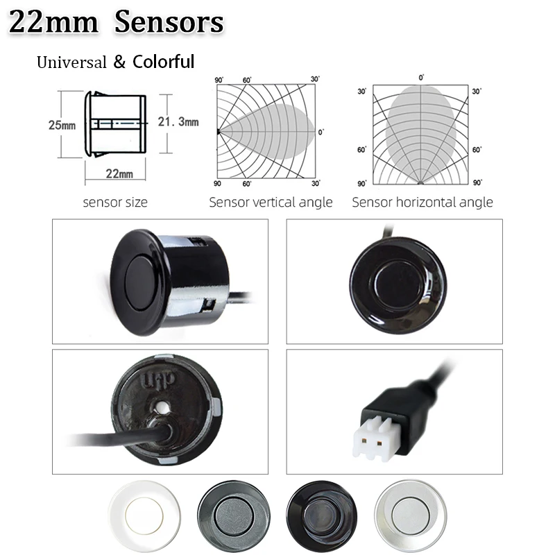 Hippcron Car LED Parking Sensor Kit 4 Sensors 22mm Backlight Display Reverse Backup Radar Monitor System 12V 4 Colors