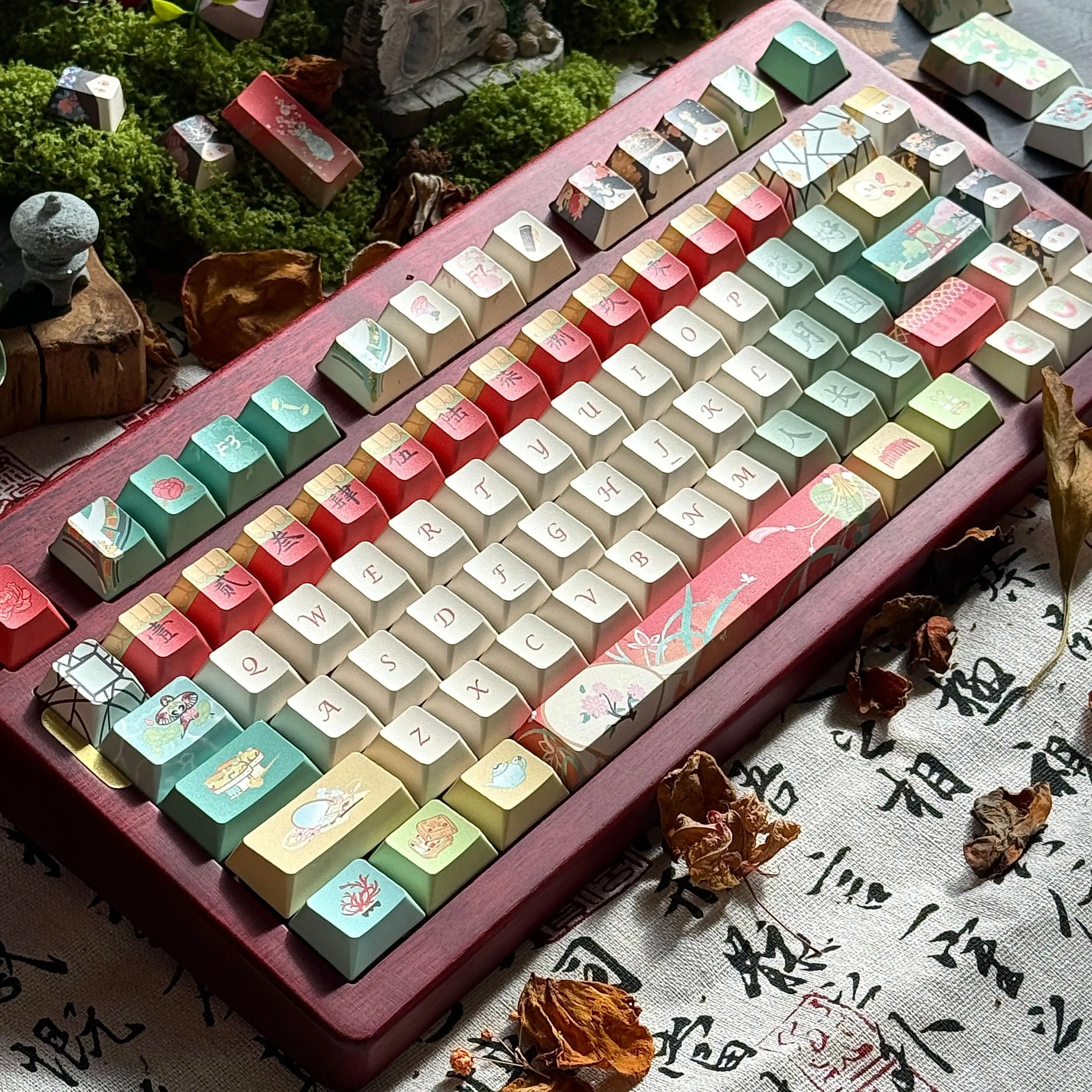 120-keys-low-shaft-keycap-apricot-blossom-light-rain-mechanical-keyboard-qx3-custom-key-cap-pbt-full-five-sided-hot-dye-sub-moa