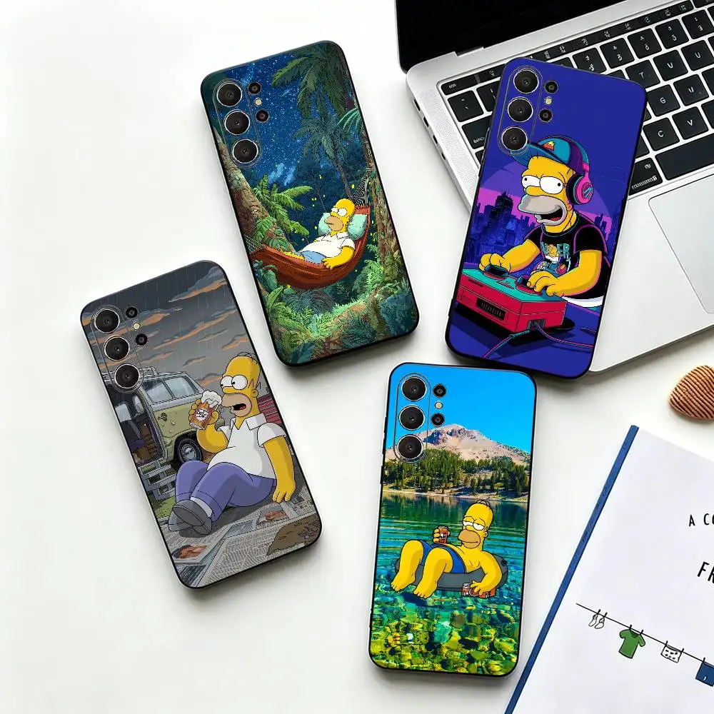 Cartoon S-Simpson Funny -y Soft Silicone Case for Samsung S26, S24, S21, S22, S23, S30, Ultra,  Plus, FE, Lite-Black