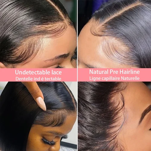 Imagen 2 del producto Pelucas Bob cortas rectas, pelucas frontales de encaje de cabello humano 13x4, pelucas Bob cortas de encaje transparente prearrancadas 200% Remy para mujeres de 14 pulgadas