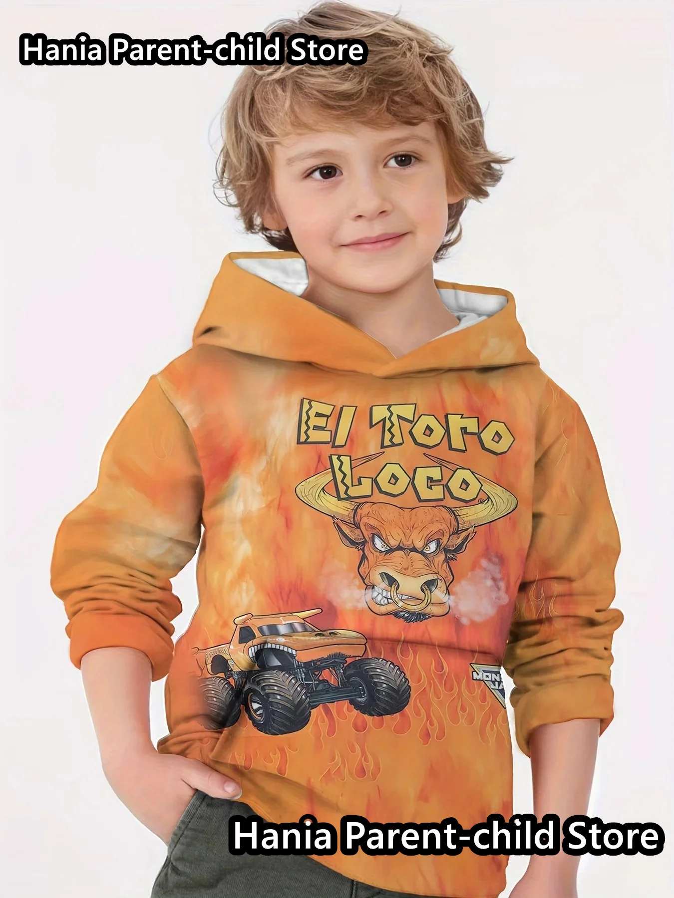 24/25 Boys Girls Angry Bull Monster Truck Kids 3D Print Casual Pullover Hoodie Mens Hoodies Sweatshirt Children Clothing