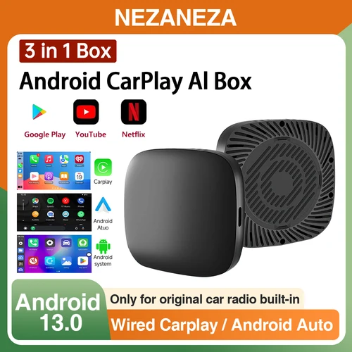 Caja AI 3 en 1 para coche Original con CarPlay con cable a CarPlay inalámbrico Android Auto Universal TV Box para Youtube Netflix TikTok