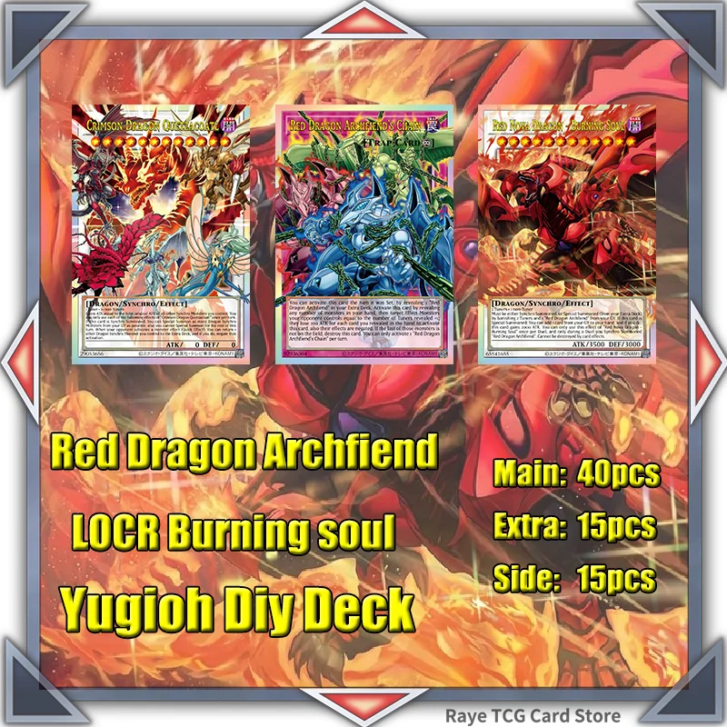 70 Cartas LOCR Burning Soul Red Dragon Archfiend para Juego de Cartas Yugioh, Fácil de Jugar, No Original, Master Duel, DIY Deck