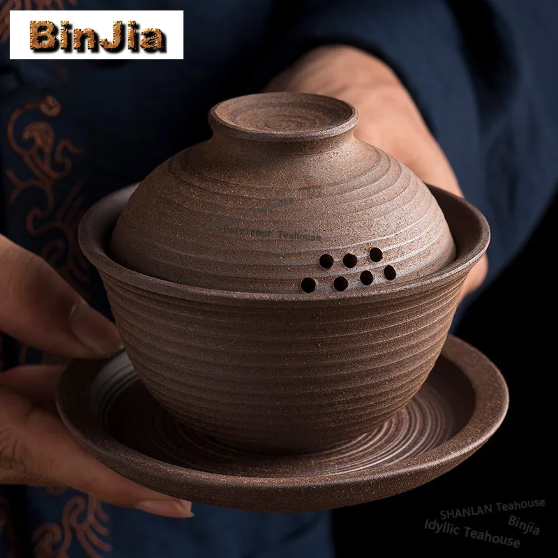 

Грубая керамика Gaiwan Retro Not Hot Tea Tureen Бытовая чайная чаша с крышкой Набор для заваривания чая Крышка Чаша Коллекция чайных сервизов