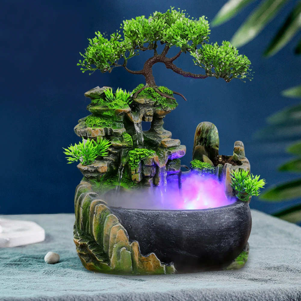 Atomizing Rockery Water Fountain Desktop Chinese Fengshui LED Lamp Waterfall