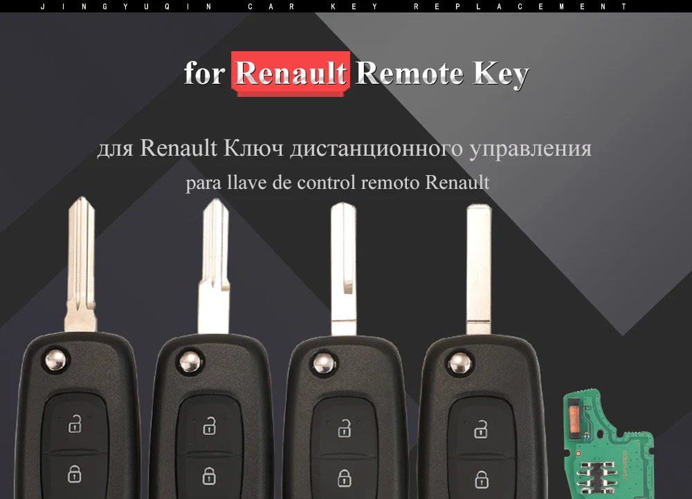 Jingyuqin 2Button 433MHz PCF7961M 4A Chip Flip Remote Key for Renault Dacia Logan 2 II 2018 2019 2020 FSK Car Key Fob Control