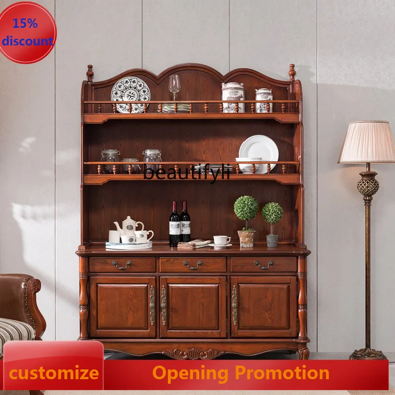 

American Style Furniture Sideboard Solid Wood Multi-layer Storage Wine Cabinet Villa Living Room Tea Cabinet G1218