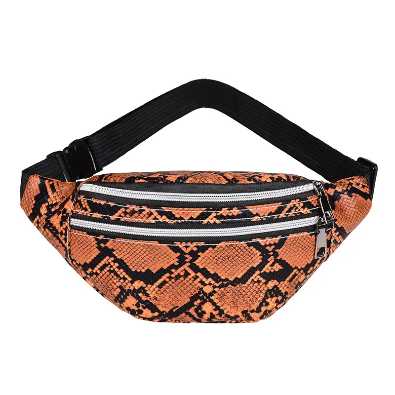 Outdoor Waist Bag Waterproof Snakeskin Waist Bum Bag Running Jogging Belt Pouch Zip Fanny Pack Mobile Phone Bag PU Chest Bag