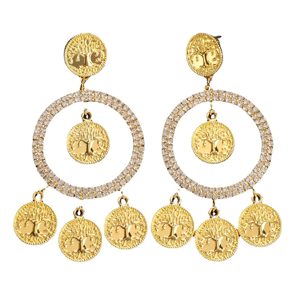 coin earrings tree Tassel Round Circle Drop Earrings With Carved Coin Tassels Jewelry For Women