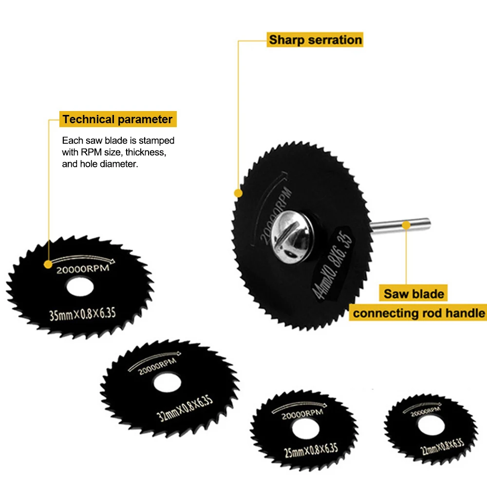 HSS Electric Cutting Saw Blade Set, Mini Circular, Ultra Fino, 3.2mm Rod, Woodworking Metal Tools, Grinder Accessories, 22-50mm, 7Pcs