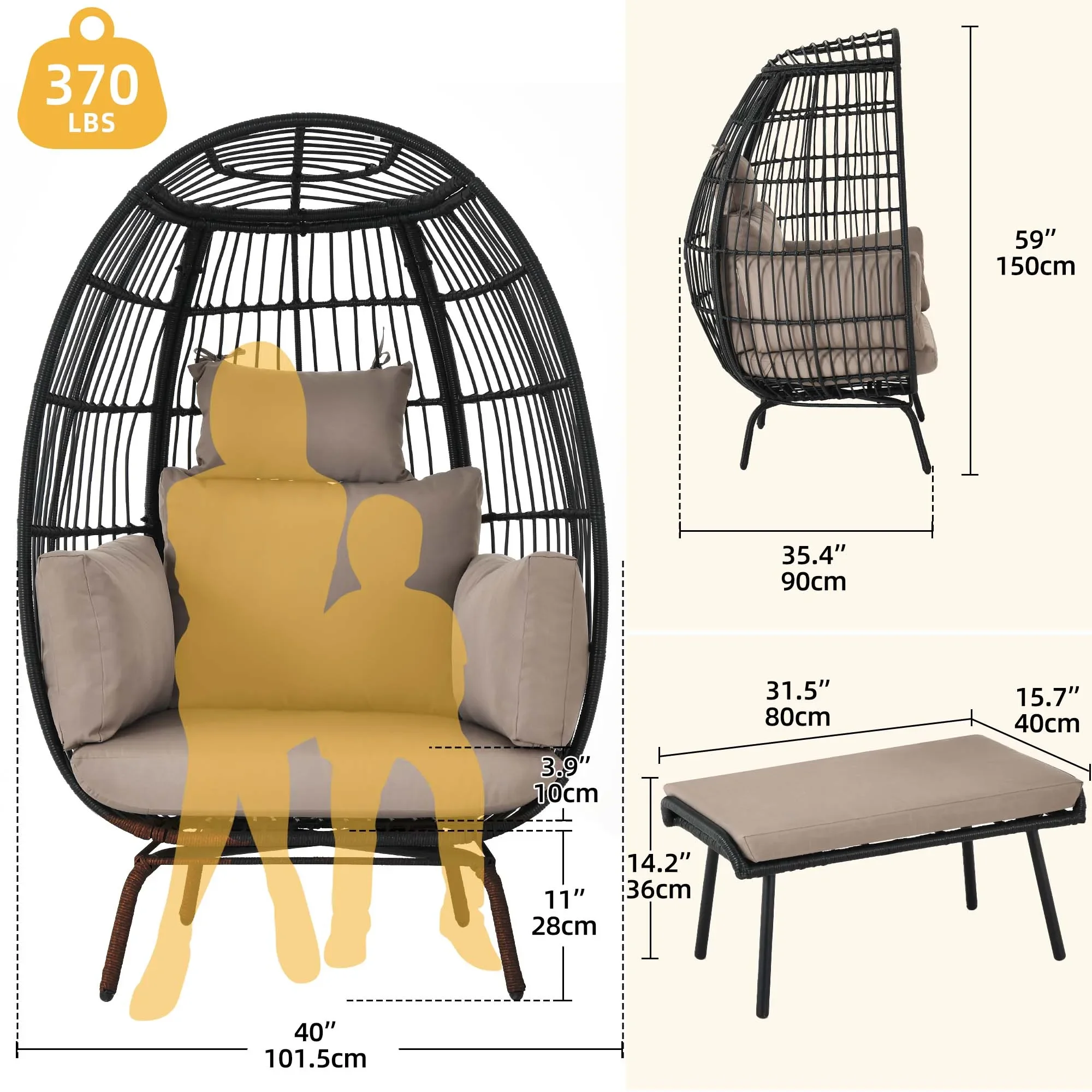 Cadeira de ovo de vime com otomano ao ar livre indoor cesta de ovo espreguiçadeira com suporte