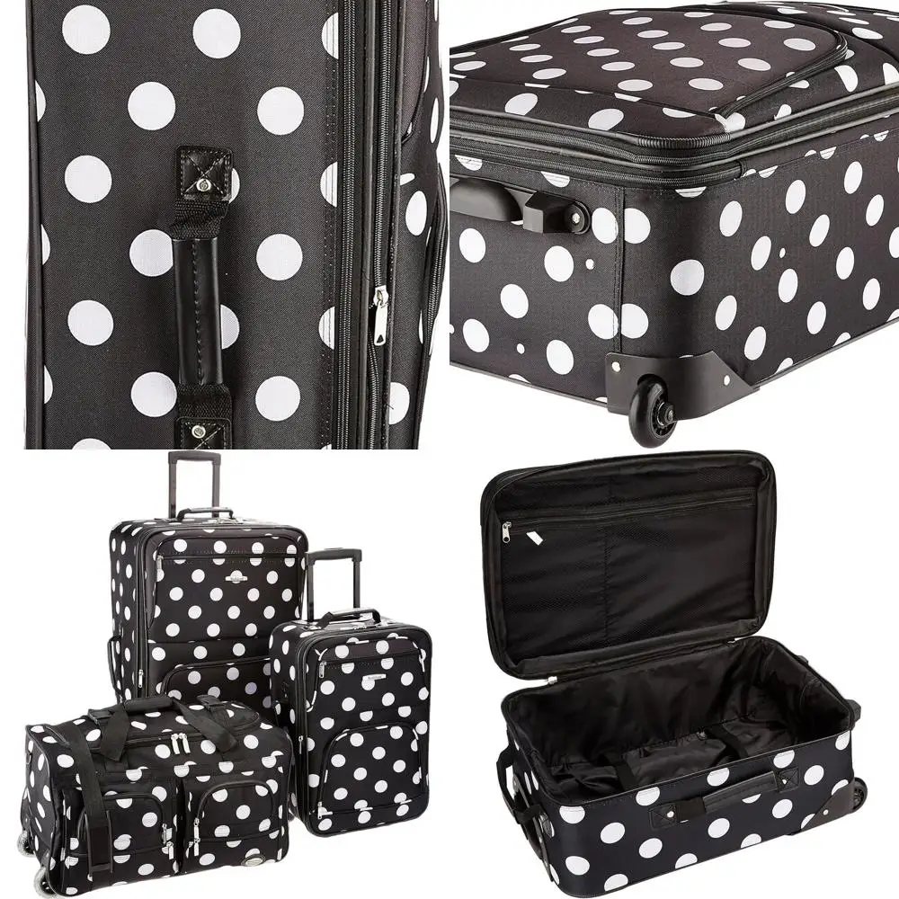 

Расширяемый комплект багажа Rockland Vara из трех предметов Softside, черные точки, размеры 20/22/28