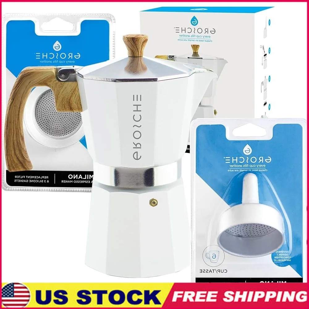 

Moka Pot Espresso Maker 6 Cups Bundle with Replacement Gaskets Filter Screen Funnel Ideal Gas Electric Stoves