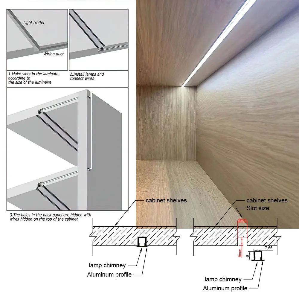 8*9mm 1pcs 1m LED Aluminum Strip Light Embedded Installation Superior Lighting for Your Furniture