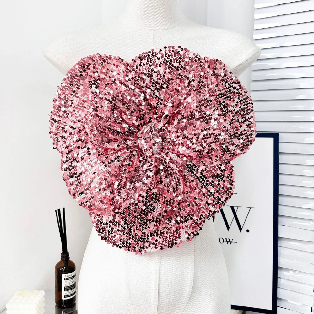 Glitzernde Pailletten, große Stoff-Blumen-Broschen für Frauen, handgefertigt, Hochzeit, Party, Corsage, Anstecknadeln, luxuriöser Schmuck, Geschenke – Detail 4