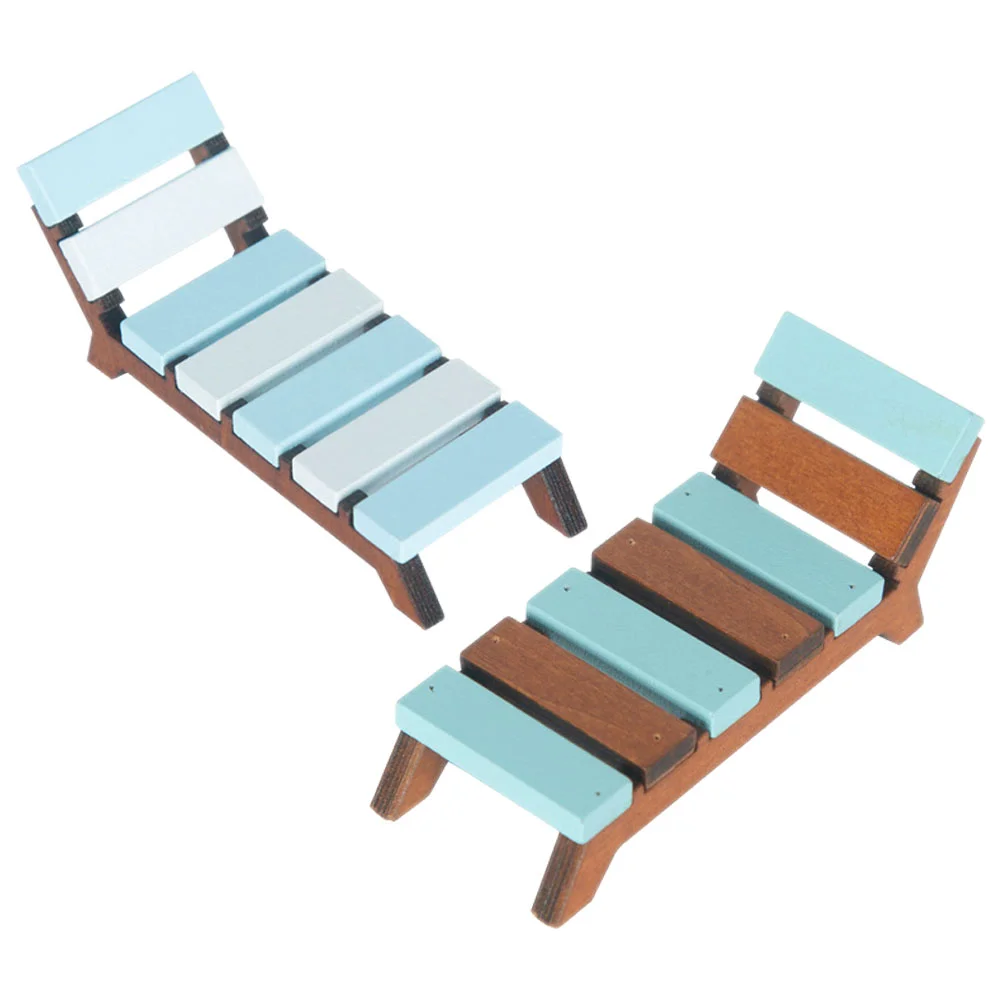 

2 Pcs Miniatures Beach Lounger Chair Model Craft Pendant Micro Landscape Dollhouse Recliner Chairs