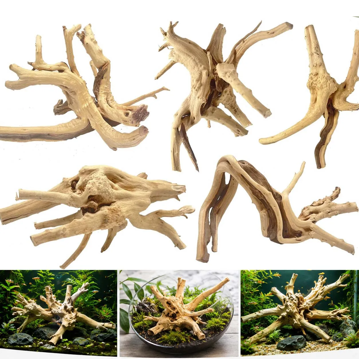 10-15cm Natural Aquarium Driftwood Root Wood Fish Tank Aquascaping Decoration Reptile Terrarium DIY Landscaping Decor