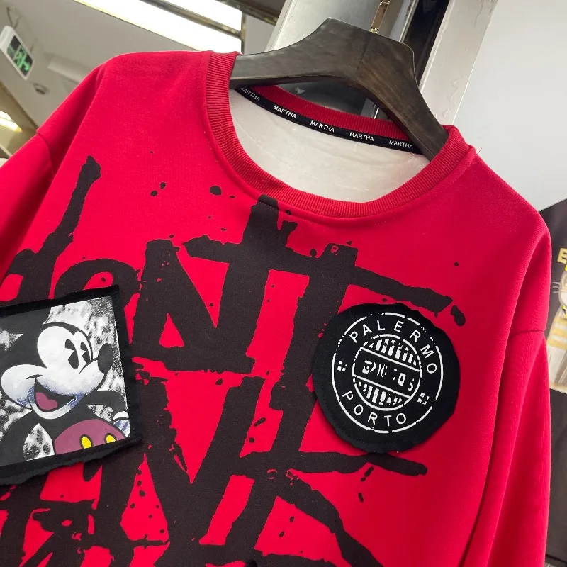 2025 شتاء جديد الثقيلة الترتر الكرتون التصحيح بلوزة من الصوف معطف المرأة فضفاض تصميم الأزياء أعلى طويلة الأكمام هوديس سترة