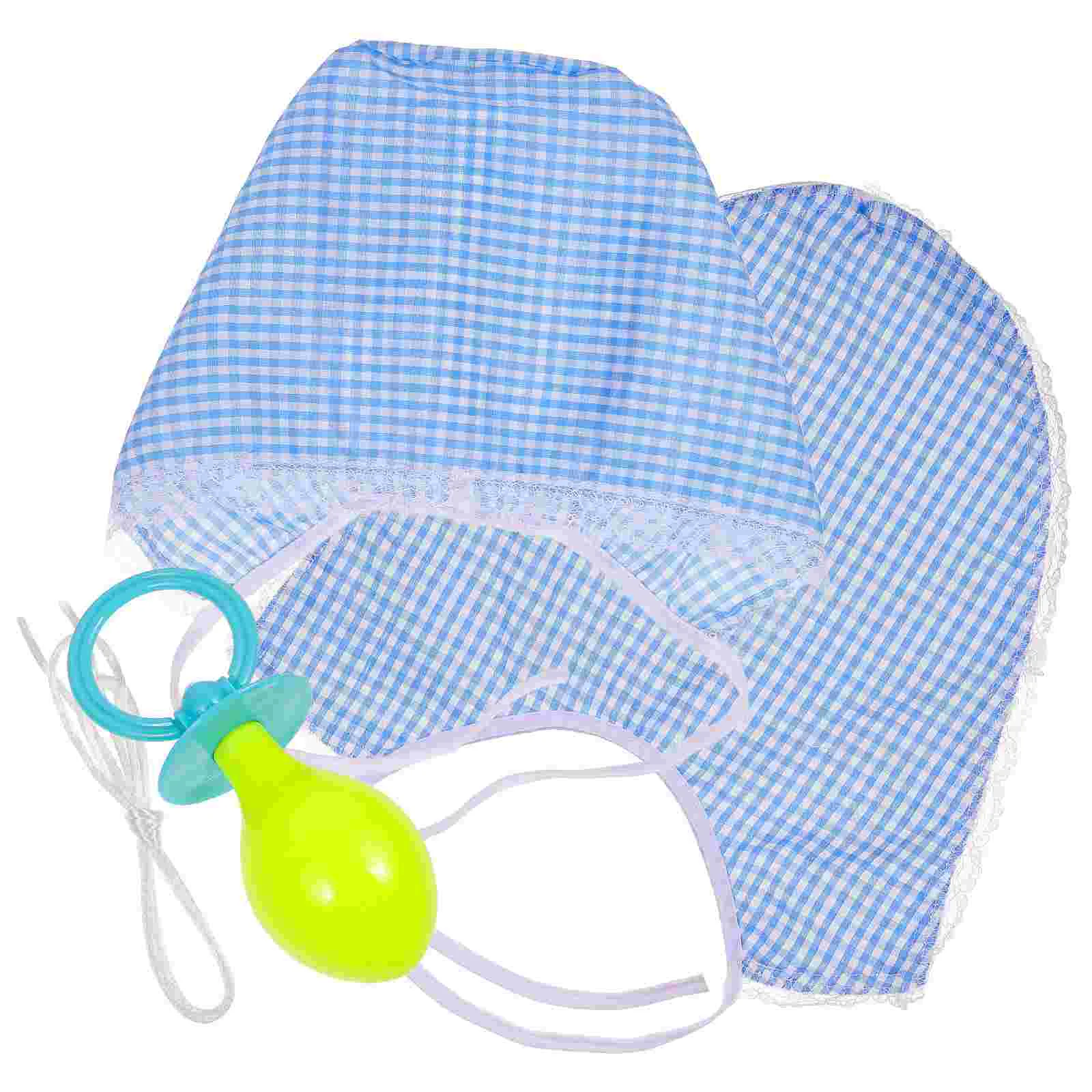 3 Pcs Funny Adults Cosplay Baby Pacifier Bib Hat Set Party Funny Props Baby Kids Accessories Kit (Blue)