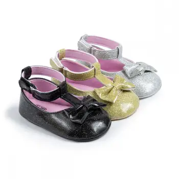 Neue Baby Mädchen Prinzessin Schuhe Leder Material klassische Farbe passende Schleife glänzende Pu Leder weiche Sohle Kleinkinds chuhe