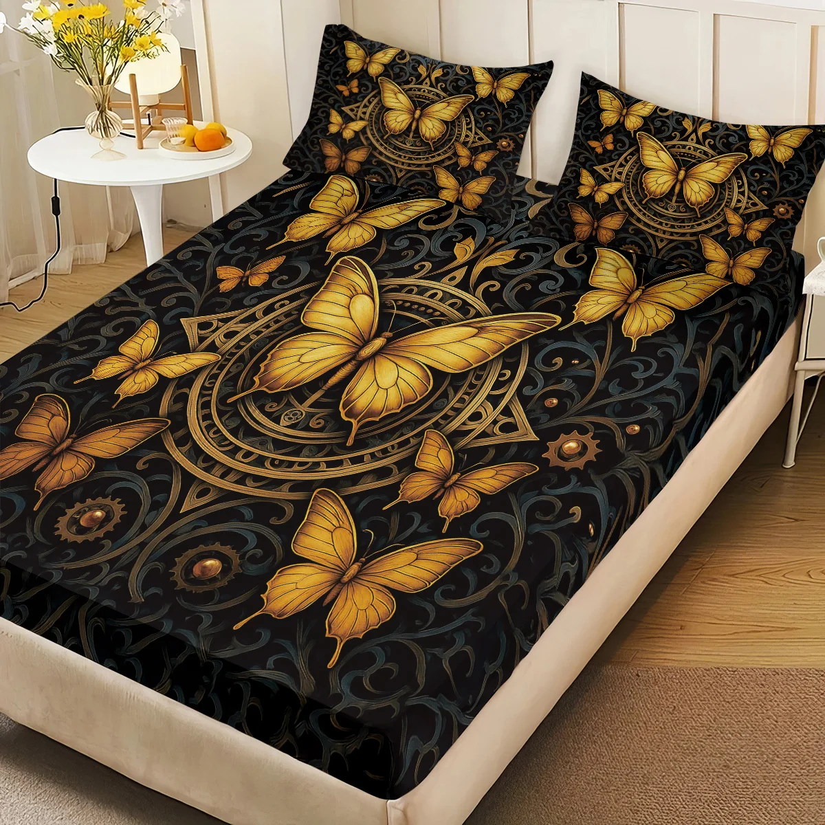 3 قطعة النمط الميكانيكي فراشة الحشرات طباعة Coreless غطاء سرير مجموعة متعددة الحجم غطاء سرير مريح غرفة نوم الفراش الديكور