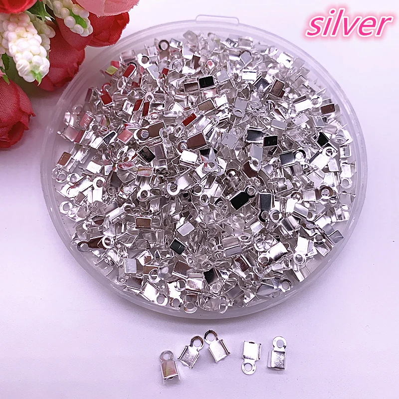 

200pcs 4x8mm Leather Cord End Caps End Clasps Crimp Bead Silver/Gold/Dull Silver/Gunblack Plated Connectors for Jewelry Making