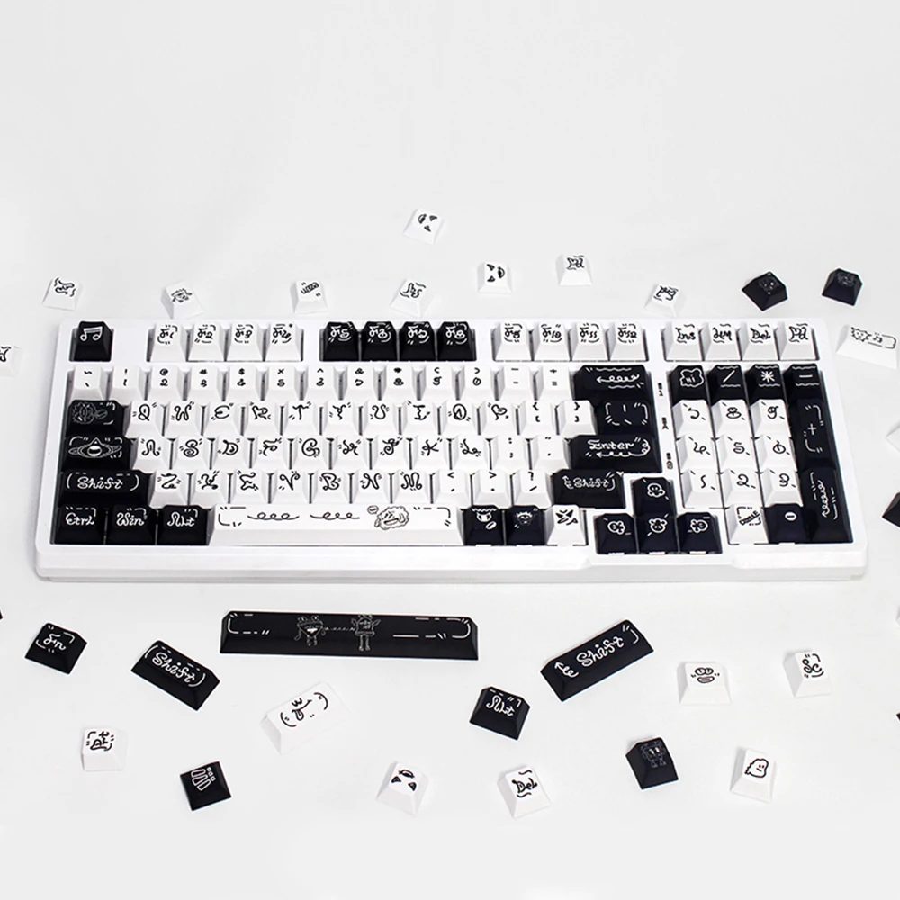 Tecla PBT Dye-Sub para Teclado mecánico de juegos, accesorio con perfil de cereza de 139 teclas, Monster Theme, 61/87/96/104, teclas minimalistas en blanco y negro