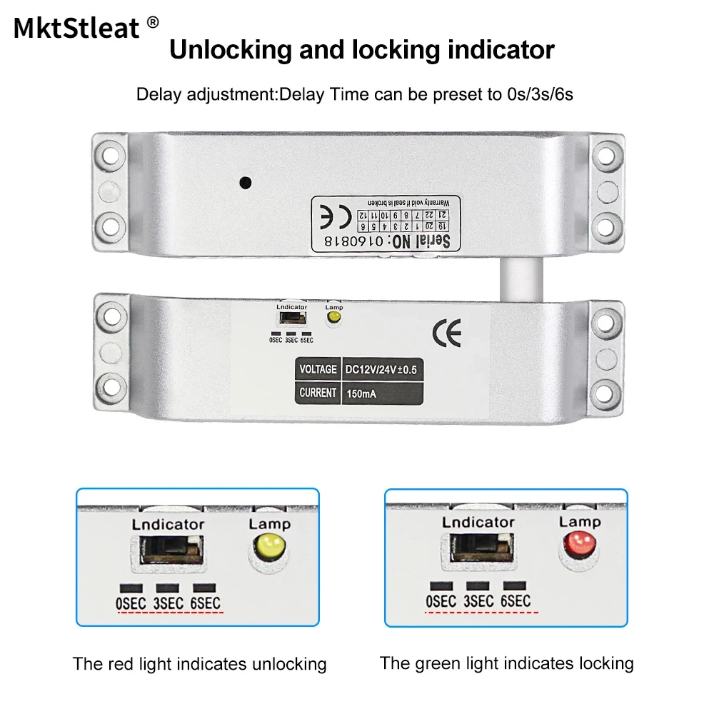 Fail Safe NC Electric Drop Bolt Lock Access Control Electronic Door Mortise Locks with Time Delay for Gate Entry System