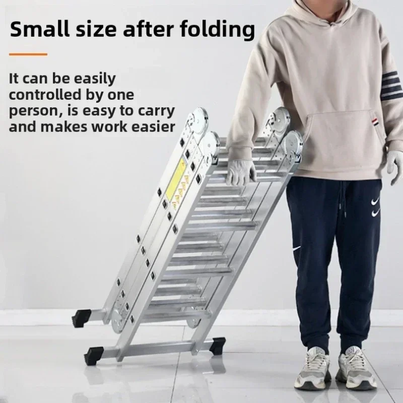 Firm Multipurpose Folding Ladder Aluminum Alloy Thickened Herringbone Ladder Telescopic Outdoor Engineering Joint Ladder