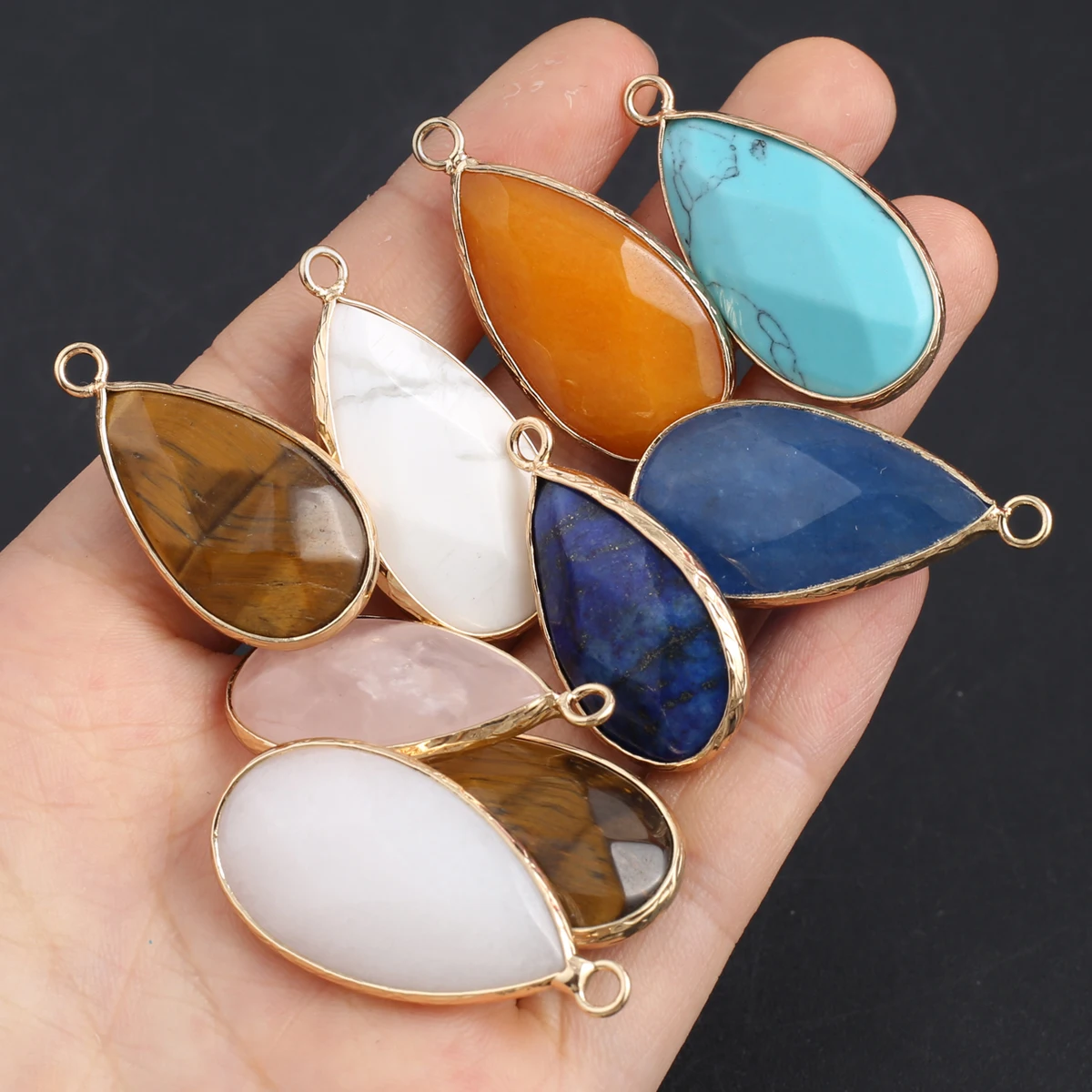 

10PCS Faceted Natural Stone Lapis lazuli Turquoise Water Droplet Gold Pendant DIY Making Necklace Bracelet Accessories Gift