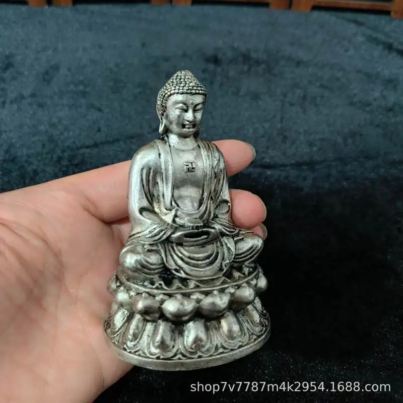 Antique Brass Craftwork Silver-Plated Shakyamuni Buddha Home Decorative Ornament