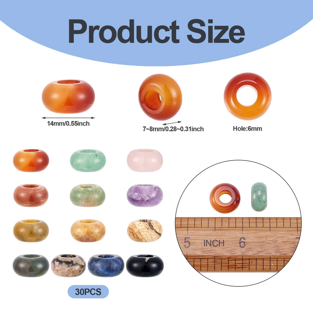 30pcs Natural & Synthetic Gemstone European Large Hole Beads bracelet necklace jewelry making accessories,14x8mm,Hole: 5mm F50