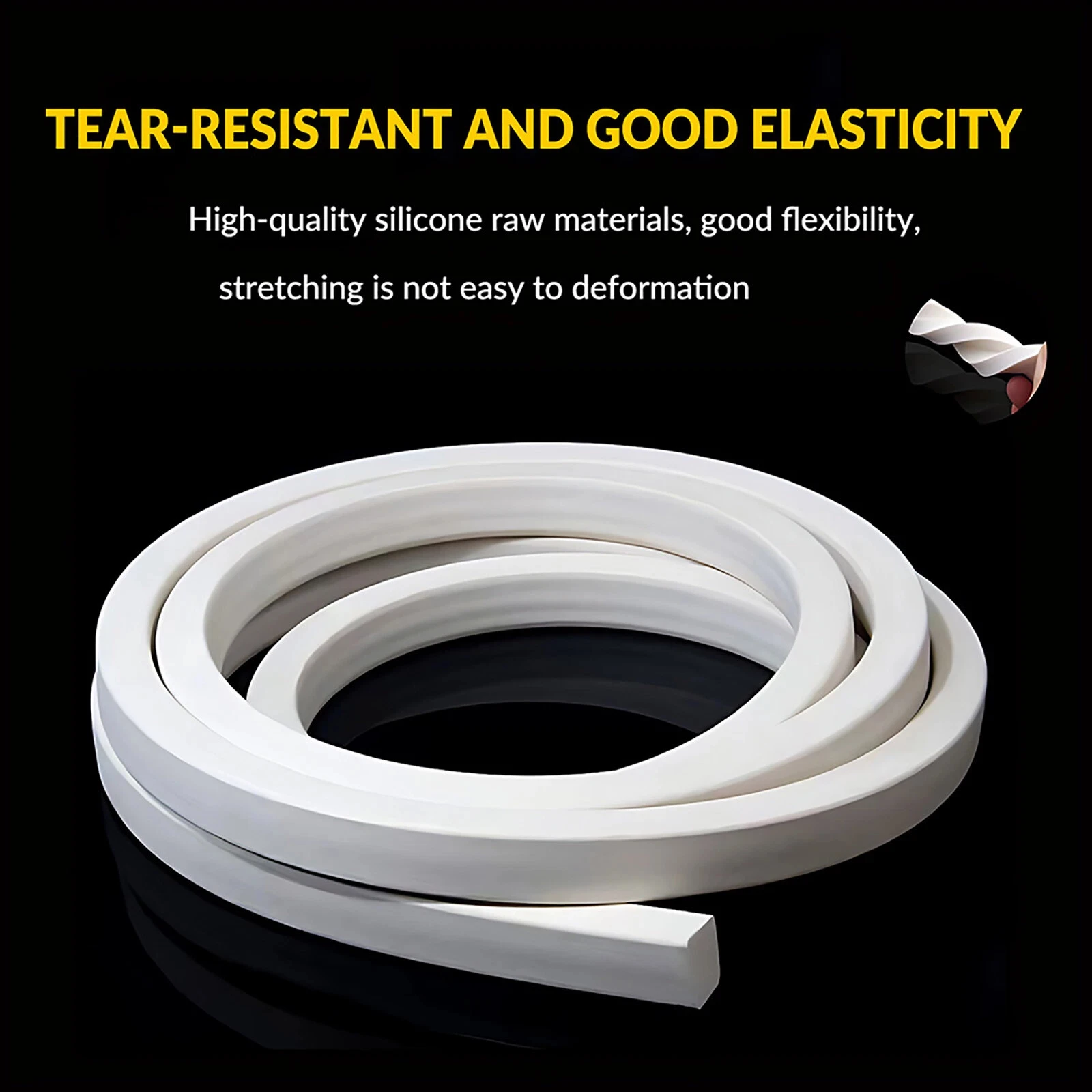 1Meter White Silicone Sponge Seal Strips, Square Foamed Rubber Gaskets, Width 3 mm to 30 mm, Thickness 4 mm to 30 mm