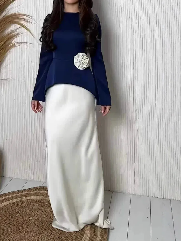 

Simple and fashionable spring/summer new dress set elegant long sleeved silky half skirt comfortable set