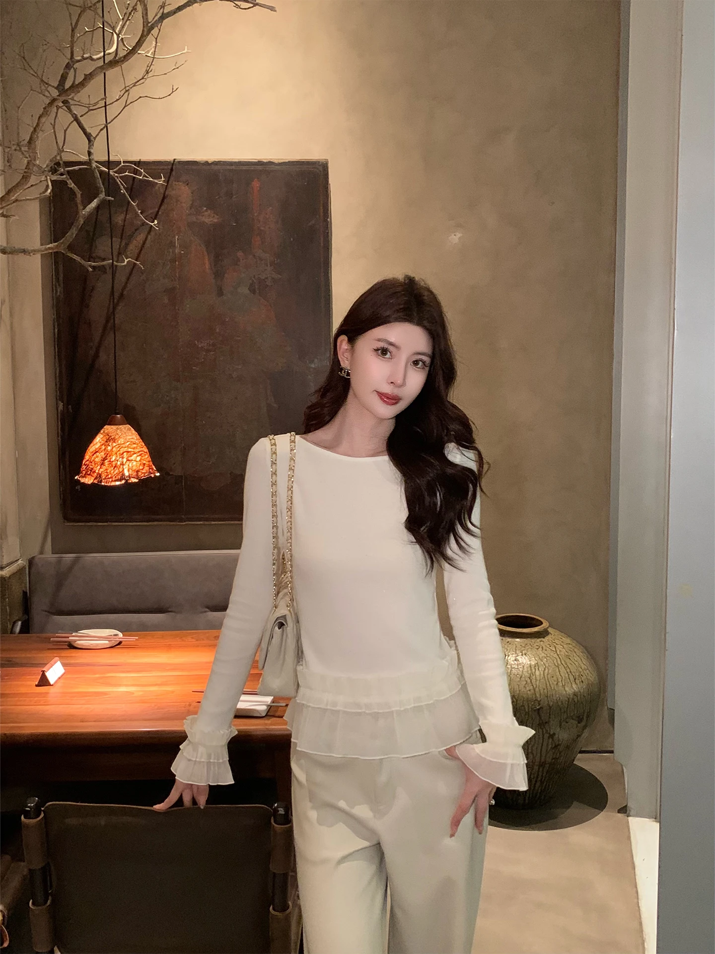 

Kun Laysar Knitted Sequin Base irt Women's Winter Slimming Inner Wear Top New Sle Nylon Acrylic Polyester Lyocell Knitwear