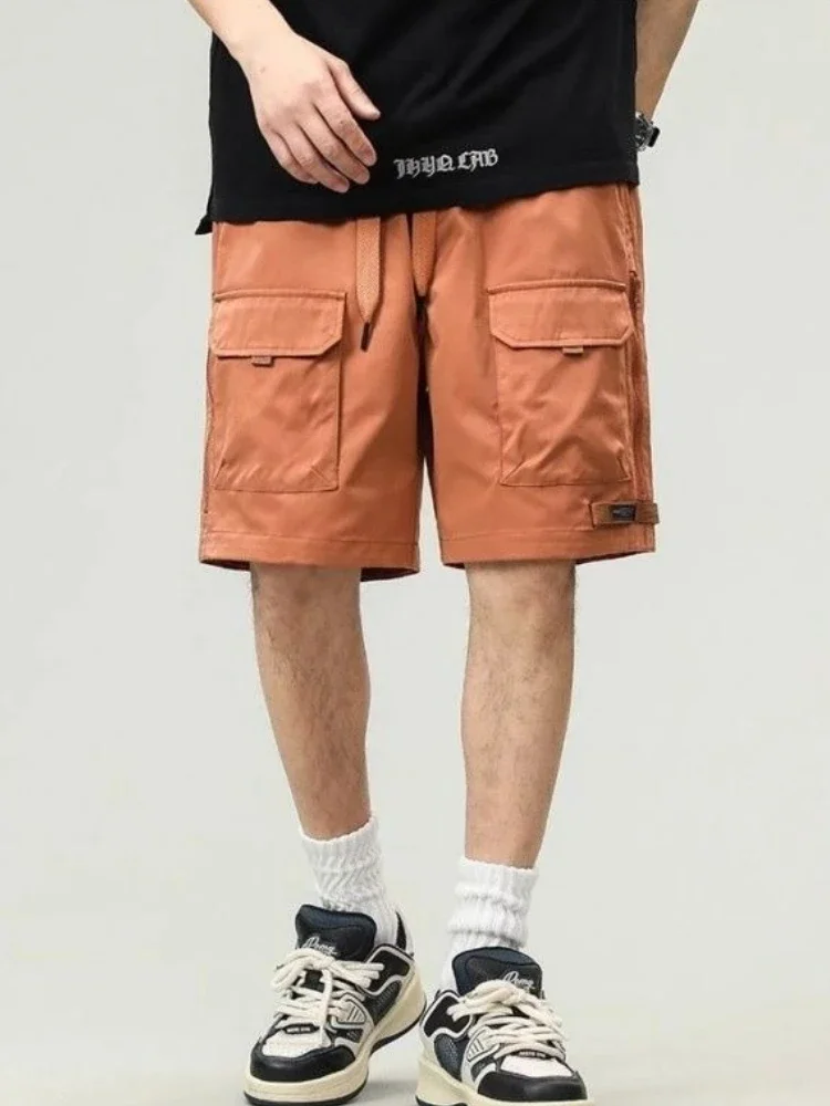 

Loose Half with Draw String Pockets Short Pants for Men Wide Baggy Solid Mens Cargo Shorts Elastic Waist Bermuda Long Designer