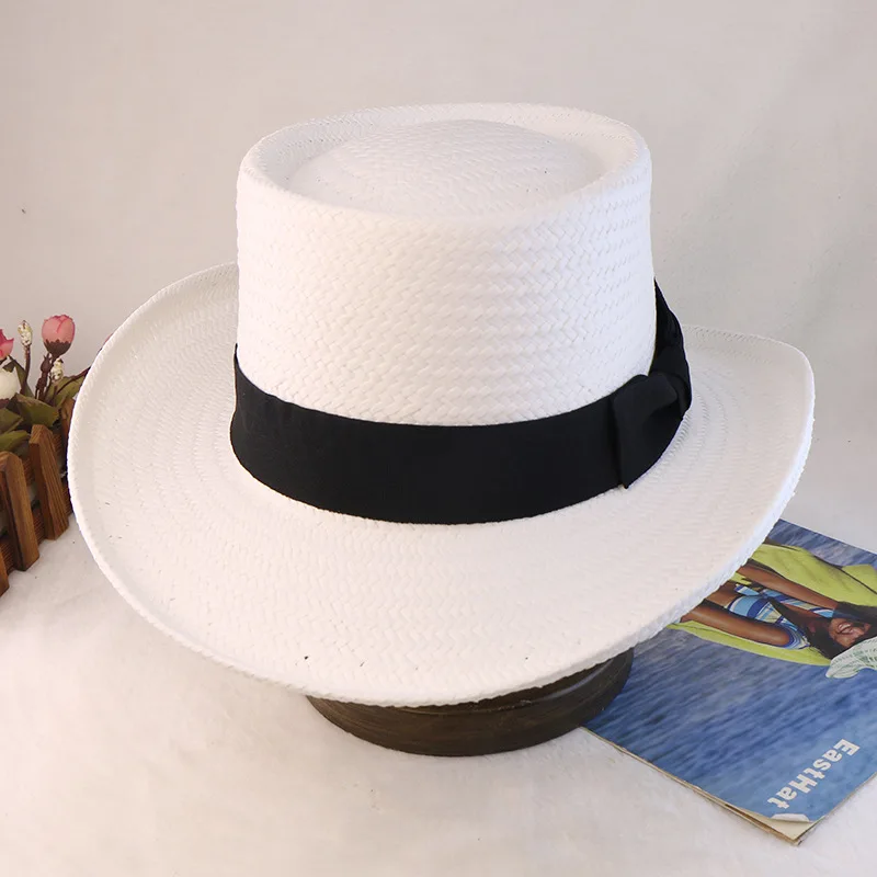 

Fine Papyrus Braided Hat Flat-top Hat Men's Panama Straw Hat Ring Groove Flat Brim Hat