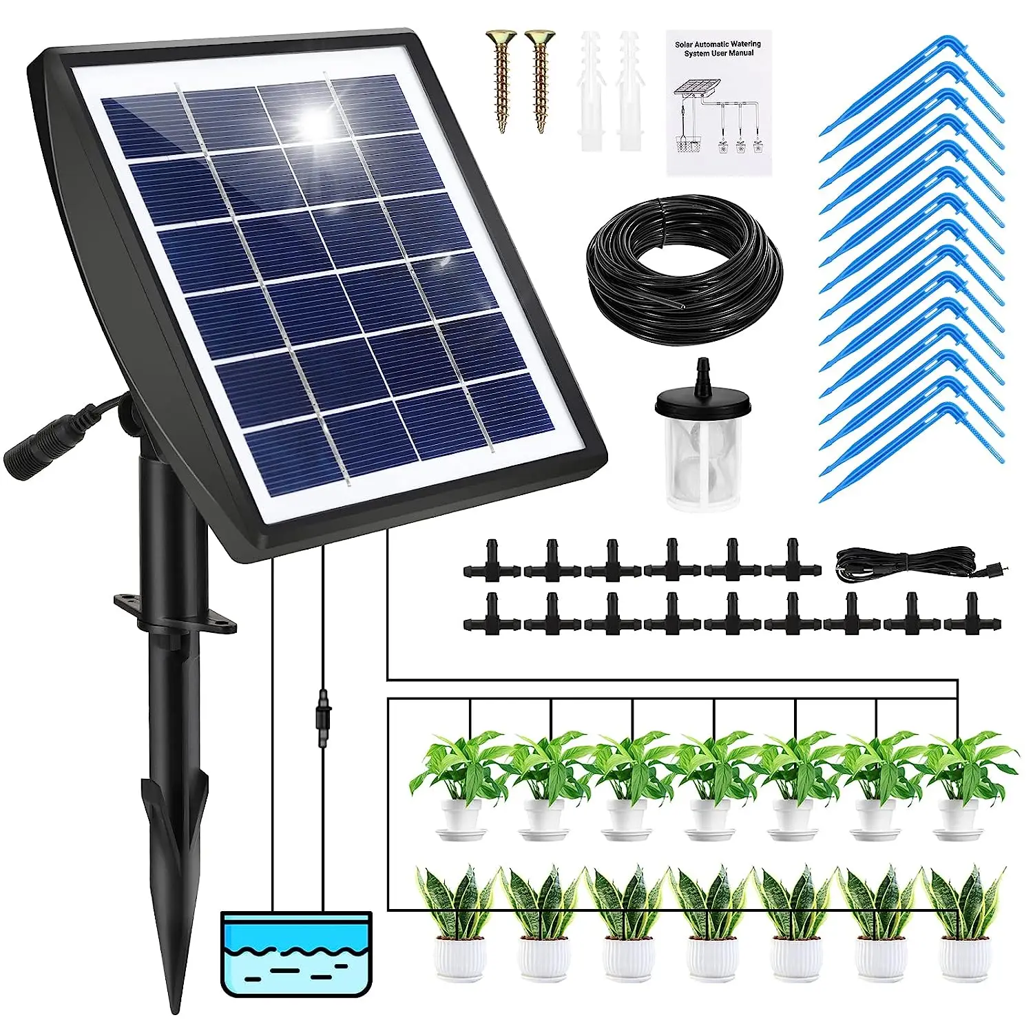 

Solar Auto Watering System Solar Powered Automatic Drip Irrigation Kit for Plants on the Balcony, in the Plant Bed