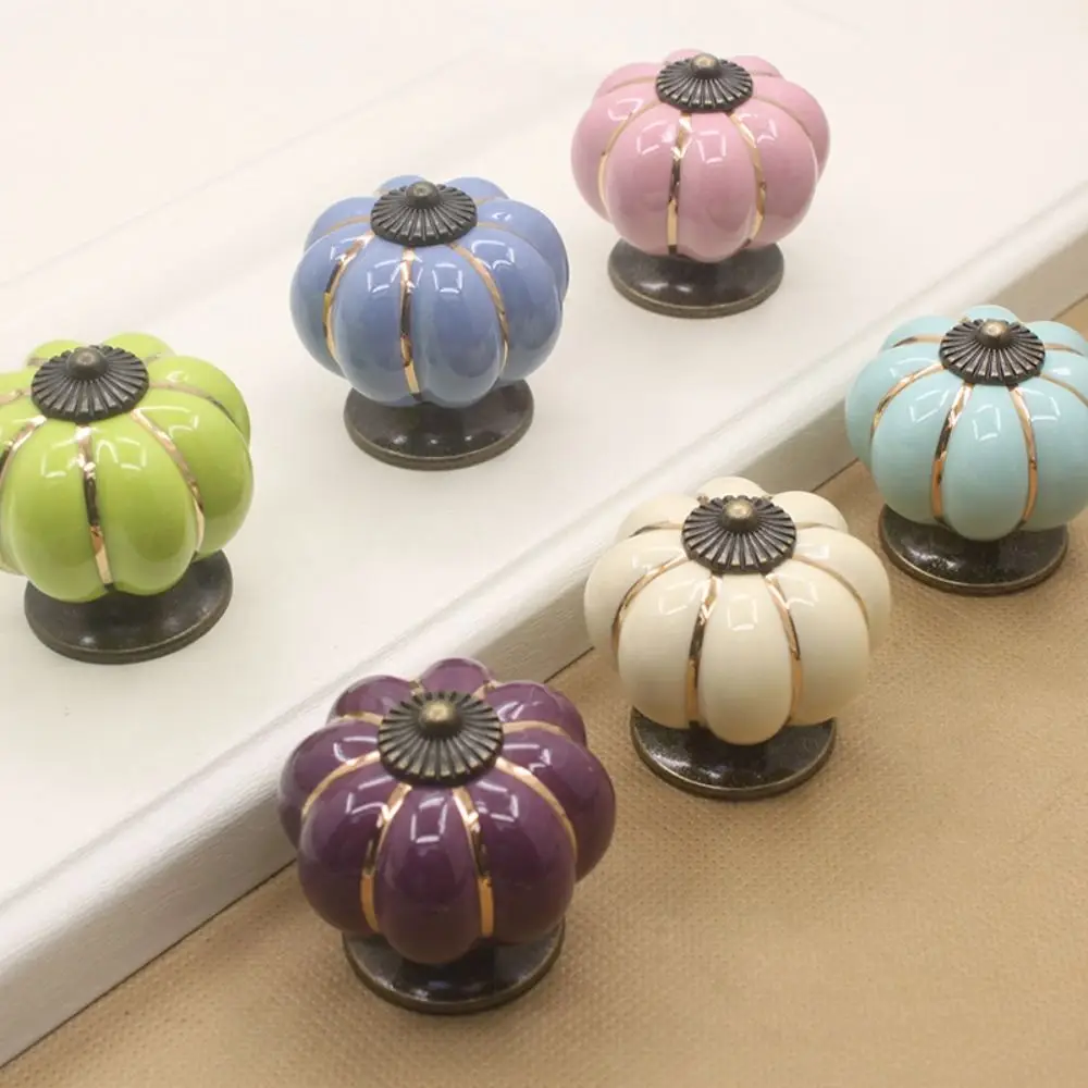 Leopard Pattern Ceramic Pumpkin Handle Retro Single Hole Round Door Pull Handles European Style Vintage Cabinet Knob Furniture