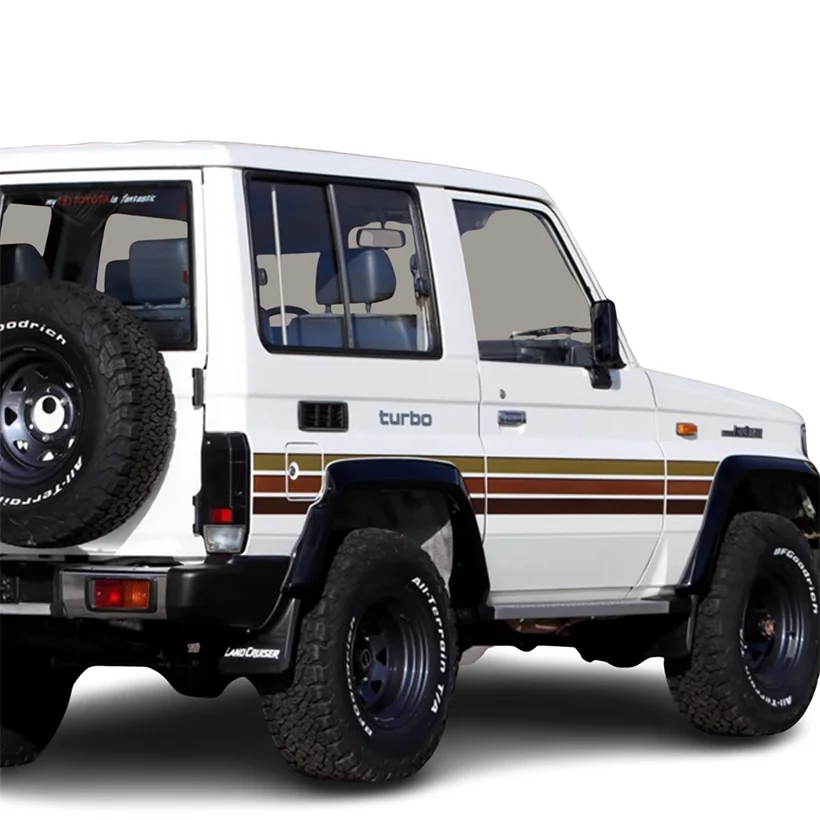 

Пара виниловых наклеек с трехцветными полосами и ретро-золотым декором для Land Cruiser 71 LC71 LC70