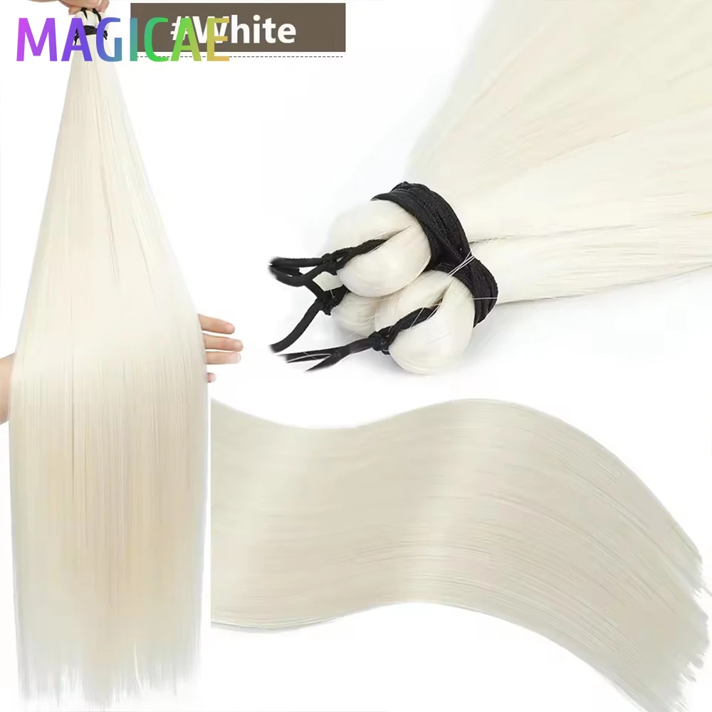 28 Inci 3 Buah Kepang Rajutan Lurus Ariel Putih Perak Abu-abu 56A #   Bundel Kepang Coklat Ombre Rambut Sintetis Suhu Tinggi