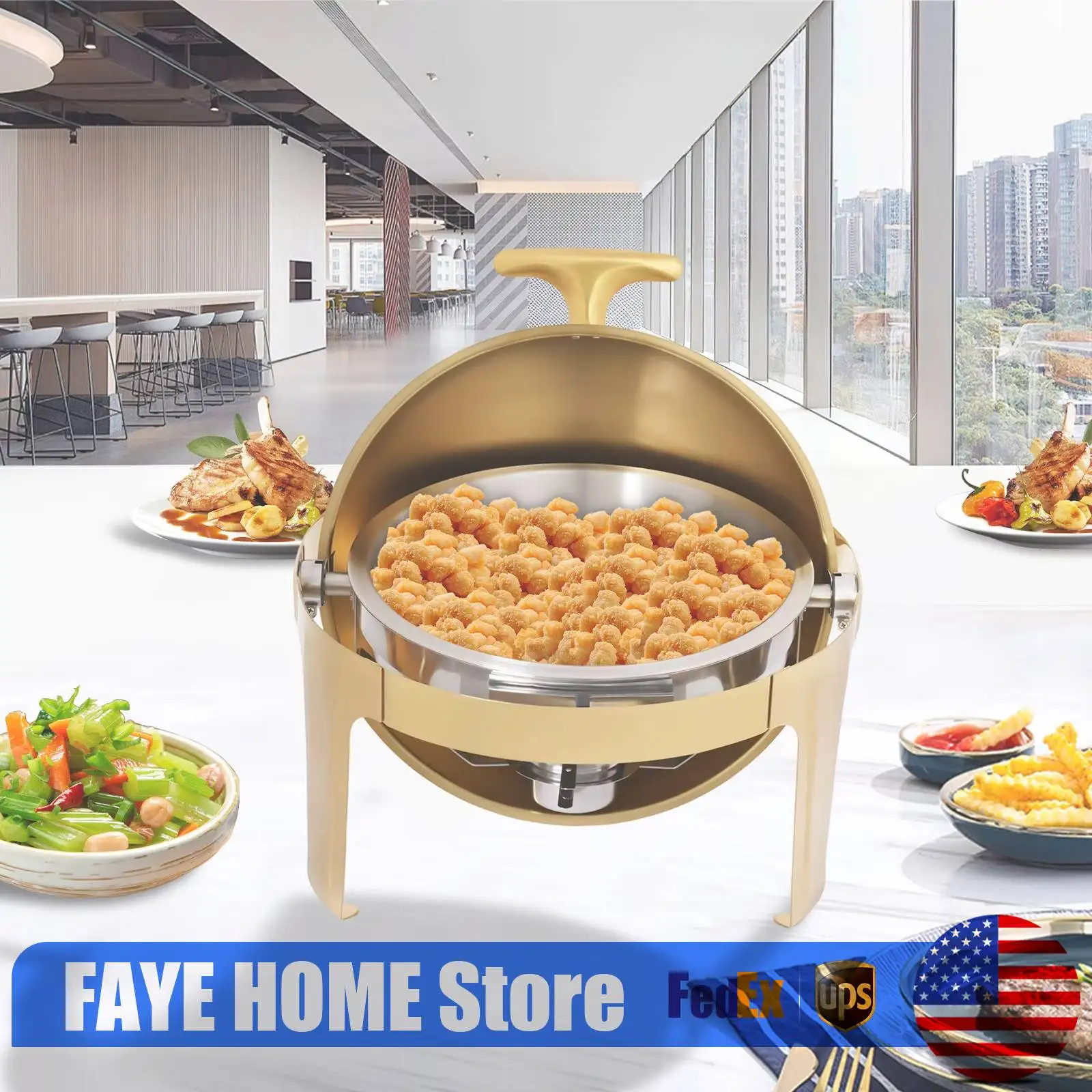

Buffet Warmer, Single Compartment Round Chafing Dish in Full Gold Finish, Durable 201 Stainless Steel for Hot Food Display