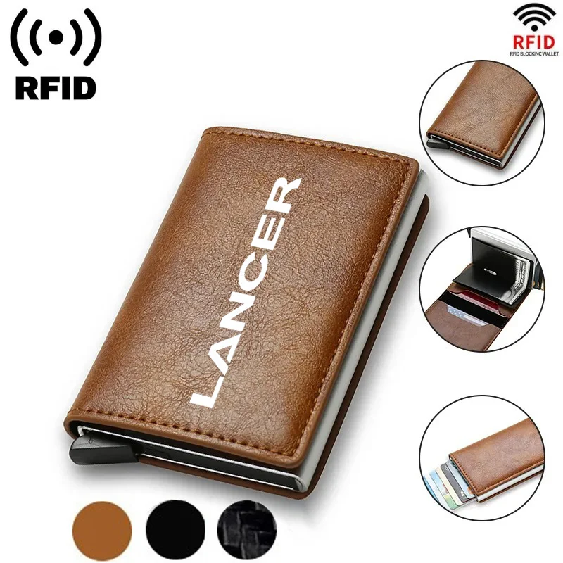 Rfid Credit Card Holder Men Wallets Bank Cardholder Leather Wallets For Mitsubishi Lancer EX Outlander ASX Ralliart car gadget